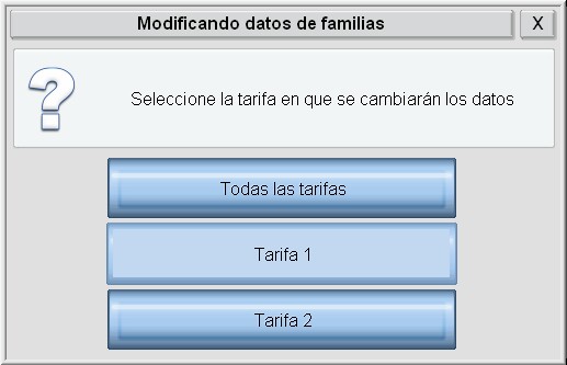 Selección de la tarifa a modificar