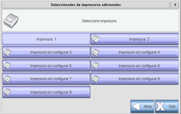 Pantalla configuración de impresoras