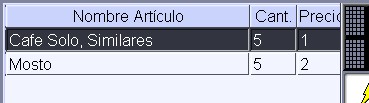 TPV grid de venta: Mostrando articulos mosto y cafe 5