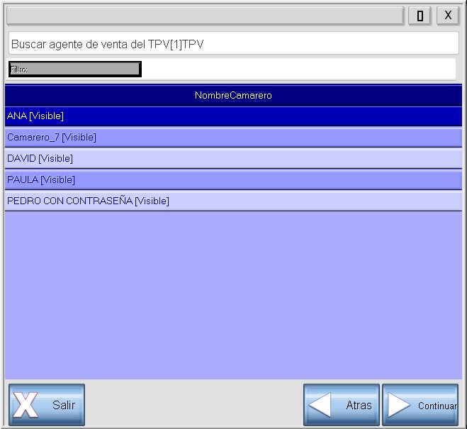 Selección de agente de venta Visible/invisible