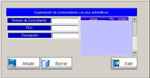 Pantalla de artículos a añadir por zona