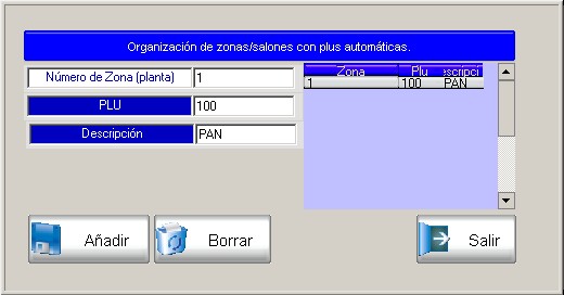 Añadir la PLU 100  en la zona 1