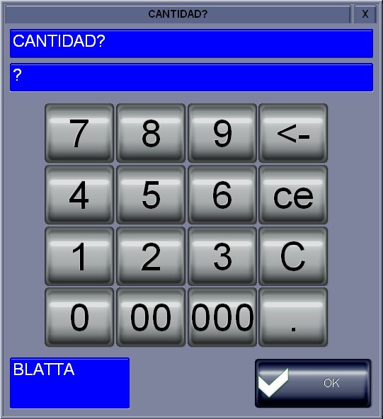 Pantalla de petición de cantidad