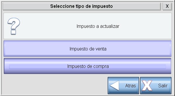 Indicamos el tipo de impuesto a modificar (compra o venta)