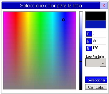 Selección del color para la letra