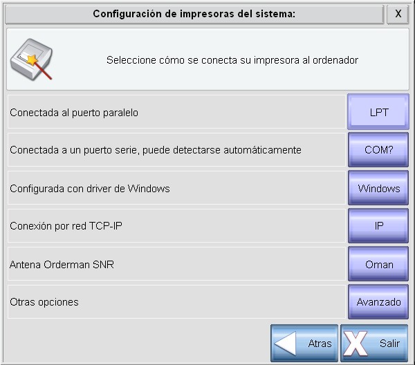 Selección del tipo de conexión de la impresora