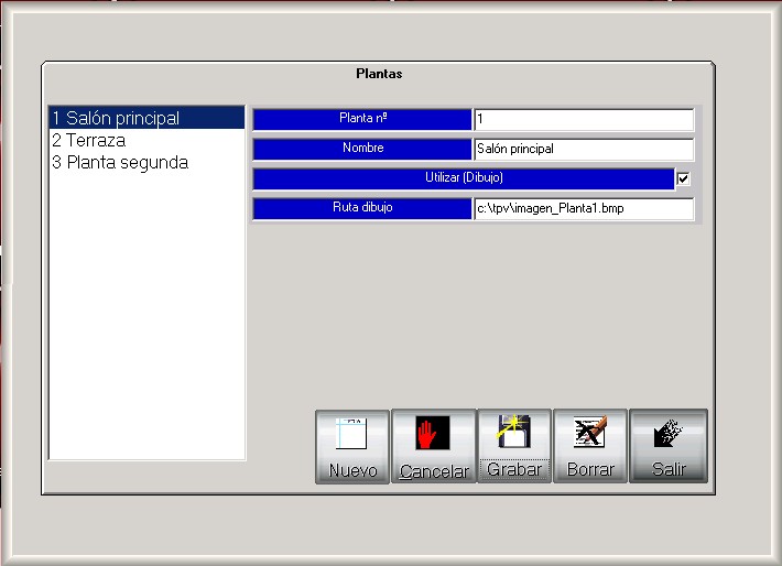 Pantalla de configuración de plantas