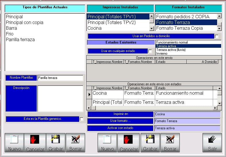 Pantalla de configuración de plantillas de impresión