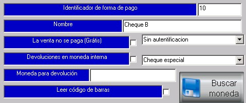 Opciones de la forma de pago