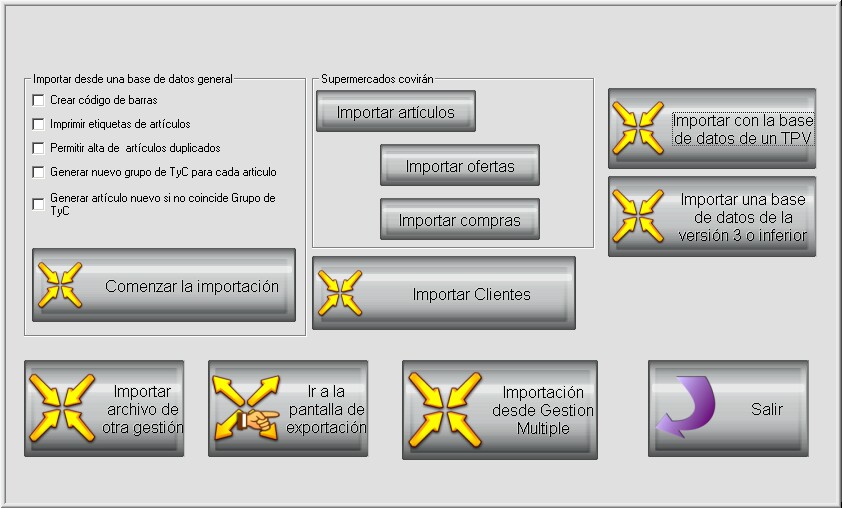 Pantalla de importación de datos