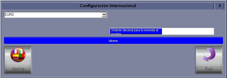 Pantalla de configuración Internacional