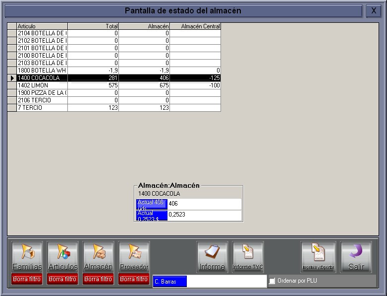 GTPV Menú de almacenes estado: Modificando stock:Seleccionando