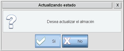 GTPV Menú de almacenes estado: Modificando stock: Confirmación de modificación.