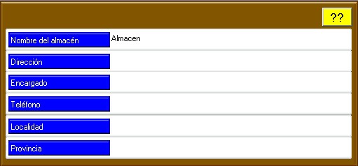 GTPV Menú de almacenes edición: Datos del almacén