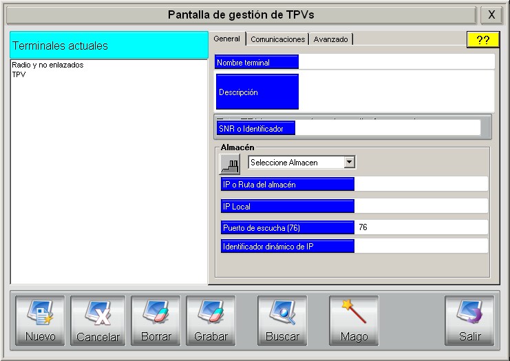 GTPV Menu terminales Alta: