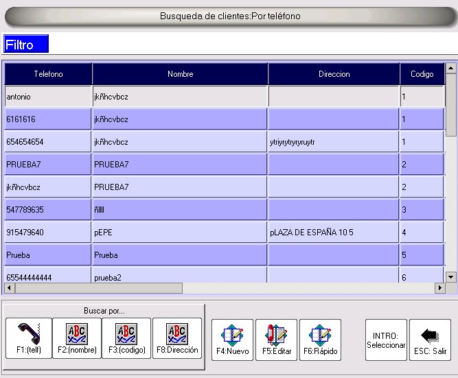 TPV Búsqueda de clientes por Teléfono