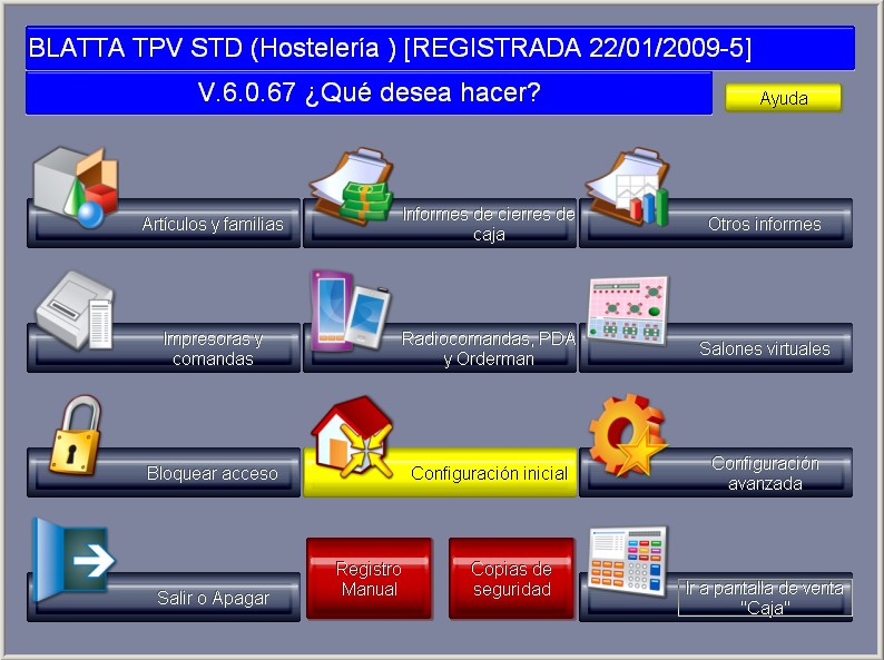 TPV STD Menú de gestión