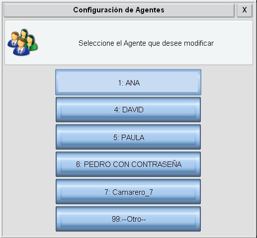 Pantalla de modificación de agentes de venta