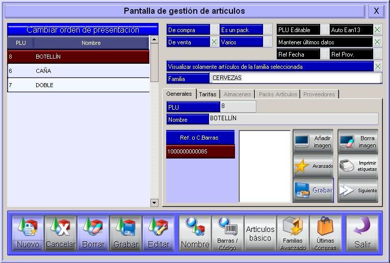 Pantalla de Gestión de Artículos