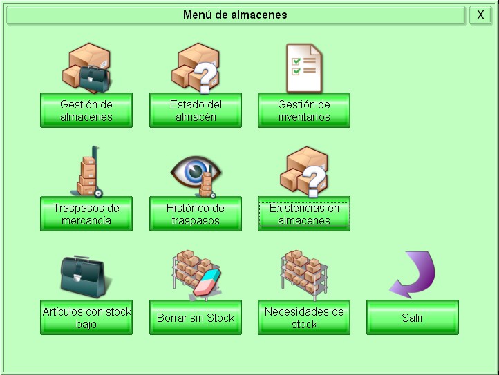 Menú de Gestión de Almacenes