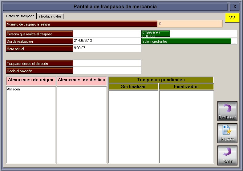 Menú de Traspaso de Mercancías