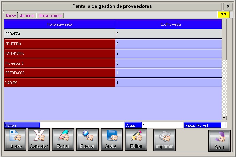 Pantalla de Gestión de Proveedores