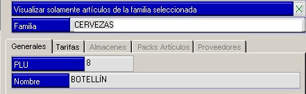 Seleccion de familia y descripción de artículo