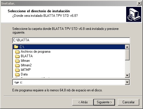 Instalación paso 5 selección de unidad de trabajo siguiente