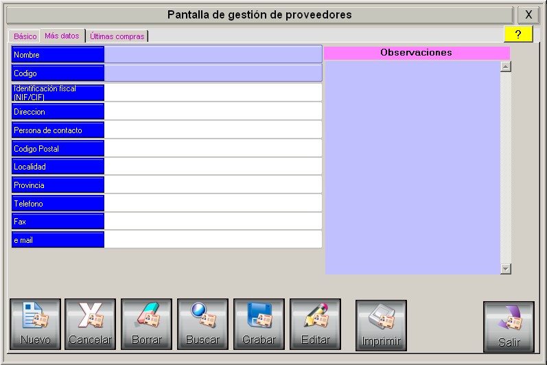 Pantalla Gestión de Proveedores (Más Datos)