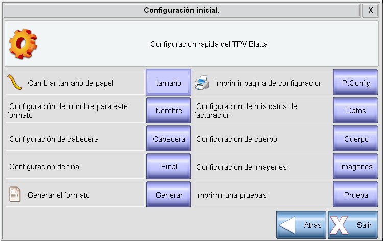 Pantalla configuración formatos