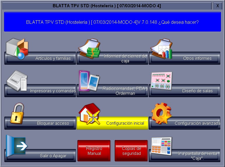 Menú de gestión TPV STD